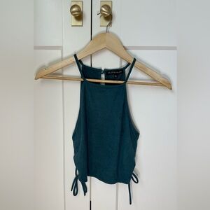Blue suede side tie crop tank